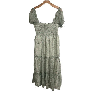 Reverie Maxi Dress Women's Size XL Green Floral Tiered Short Sleeve Casual NEW
